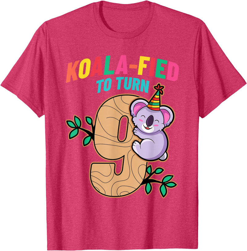 Koala Bear 9 Year Old Birthday Cute Clothing Co Koalafied To Turn 9 Koala Bear 9th Birthday Party Nine Cute T-Shirt - Red Heather