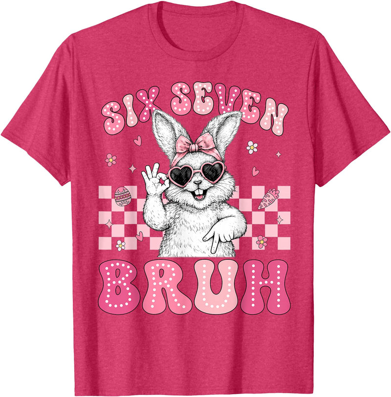 Bunny Rabbit 67 Six Seven Bruh 6 7 Happy Easter Women Girls T-Shirt in Red Heather