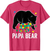 Autism Awareness Neurodiversity Support Apparel Papa Bear Autism Awareness Puzzle Neurodiversity Support T-Shirt - Red Heather