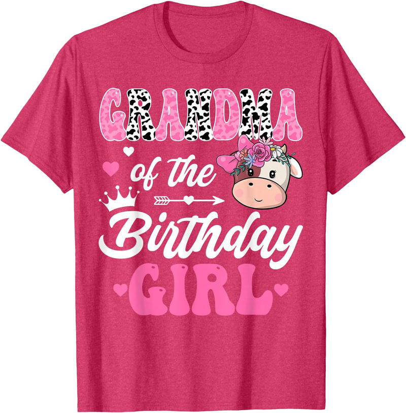 Birthday Girl Farm Cow Matching Party Grandma Of The Birthday Girl Farm Cow 1St Birthday Girl T-Shirt - Red Heather