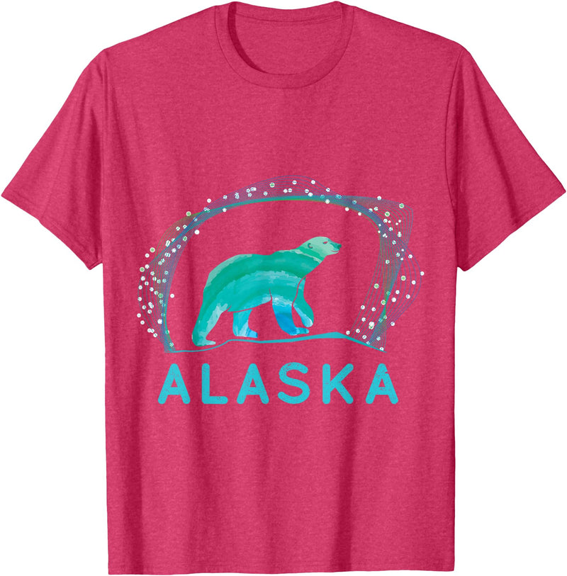 Funny Polar Bear Alaska Day Northern Light Gift Alaska Polar Bear with Polar Lights and Stars T-Shirt - Red Heather