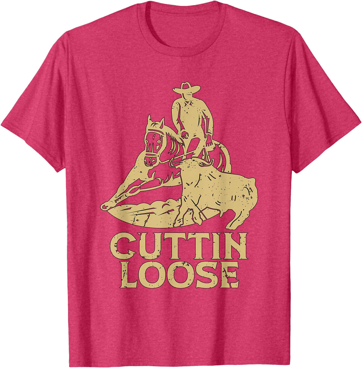 Cutting Horse Designs for Horseman Cuttin Loose Loves Western Horse Riding Cowboy Cutting Horse T-Shirt - Red Heather