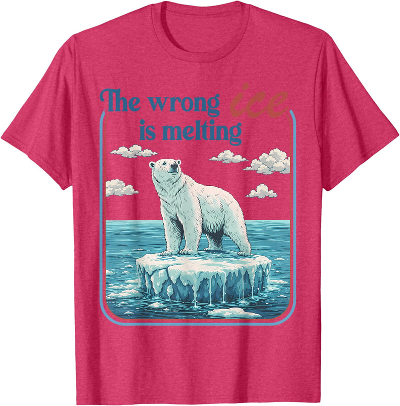 Funny Outfit Men Women 2026 The Wrong ICE is Melting Funny Polar Bear Abolish ICE T-Shirt - Red Heather