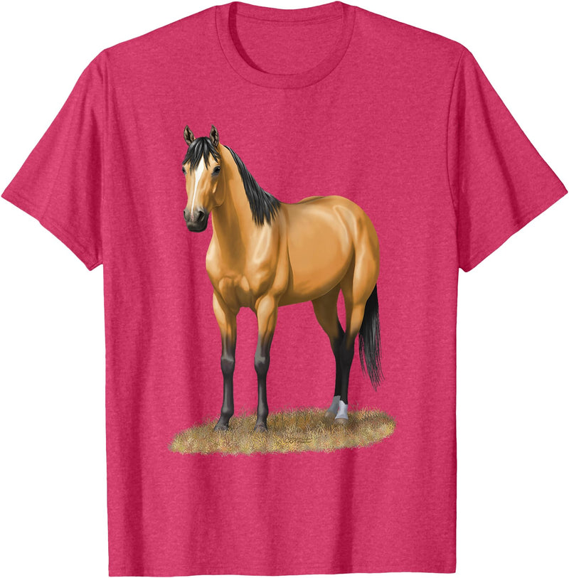 Horse Lover Shirts by CSForest Beautiful Buckskin Dun Quarter Horse Stallion Horse Lovers T-Shirt - Red Heather