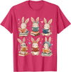 Cute Teacher Bunny Rabbit Reading Easter Bunnies Book Lovers T-Shirt in Red Heather