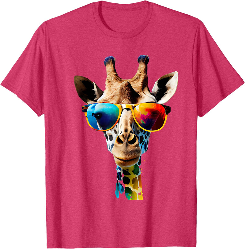 Giraffe Safari Sunglasses Gifts & Designs Giraffe with Sunglasses T-Shirt - Red Heather