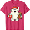Cute Polar Bear Beanie Christmas Kawaii Japanese Polar Bear Santa Hat Christmas Holiday Xmas Coffee Cookies T-Shirt - Red Heather