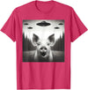 Funny Pig Selfie With UFOs Funny Pig Selfie UFO Alien Humor Vintage Print Art Design T-Shirt - Red Heather