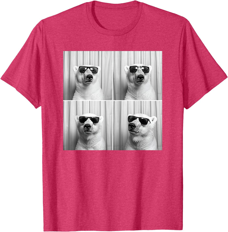 Arctic Polar Bear Face Photography Men Women Kids Cool Polar Bear With Sunglasses Funny Zoo Animal Selfie T-Shirt - Red Heather