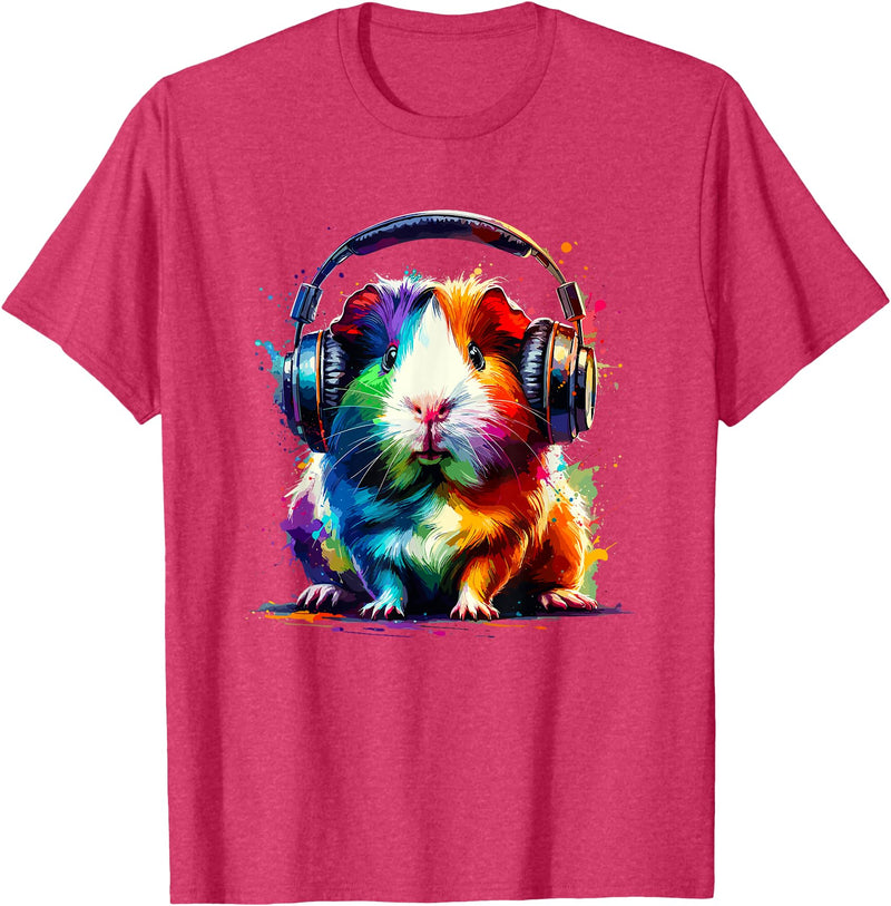 Guinea Pigs Gift For A Guinea Pig Lover Colorful Splash Art Headphones Guinea Pig Lover Guinea Pigs T-Shirt - Red Heather