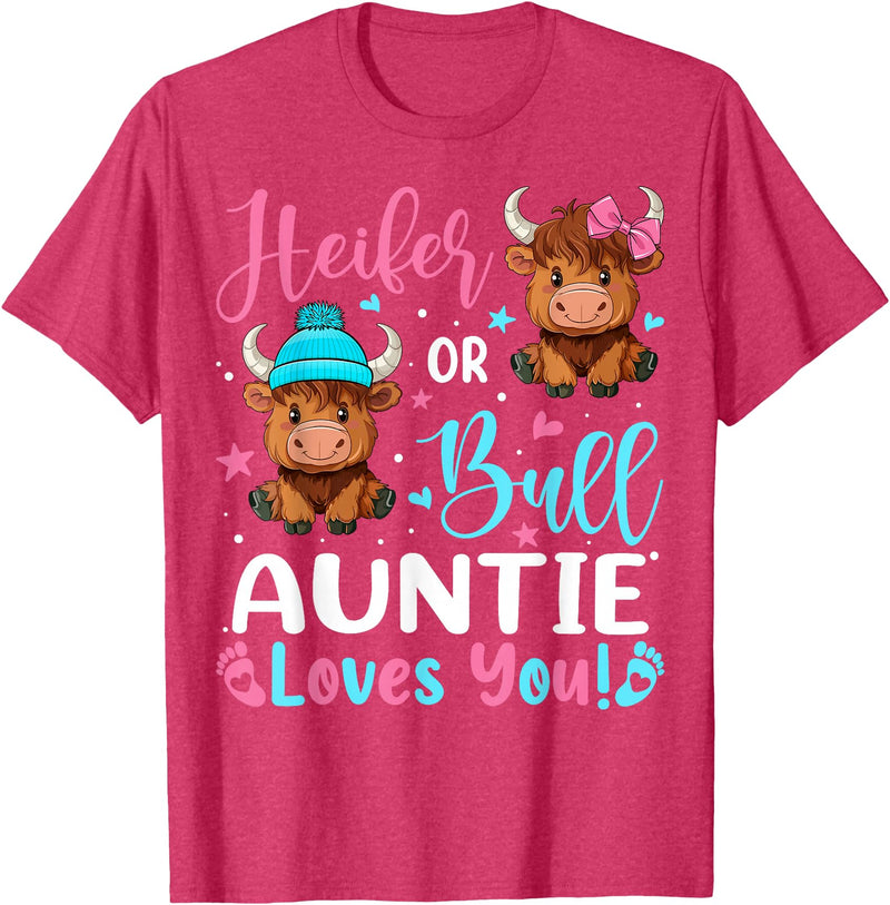 Reveal Party Highland Cow Bull or Heifer Auntie Loves You Highland Cow Lover T-Shirt - Red Heather