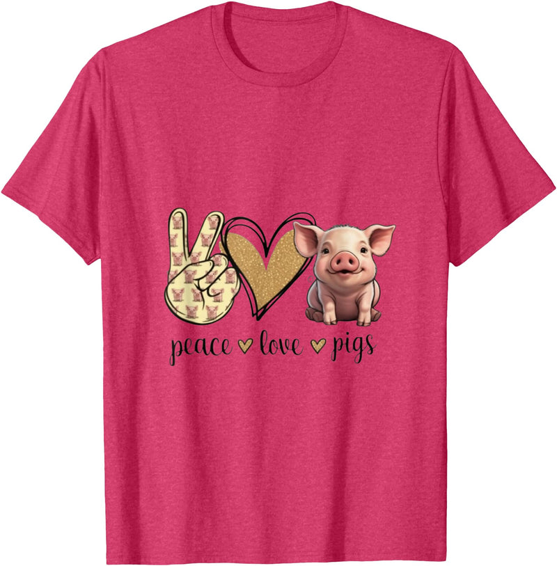 Funny Peace Love Cute Show Pig Lover Peace Love Cute Show Pig Lover T-Shirt - Red Heather
