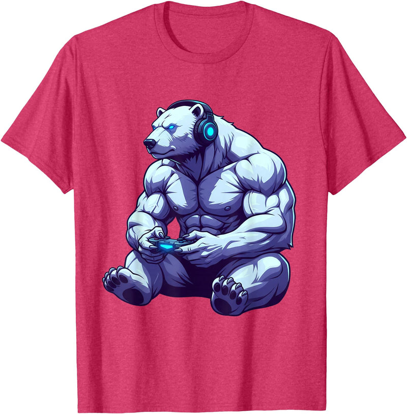 Funny Graphic Gamers tee Polar Bear Funny Video Games Polar Bear T-Shirt T-Shirt - Red Heather