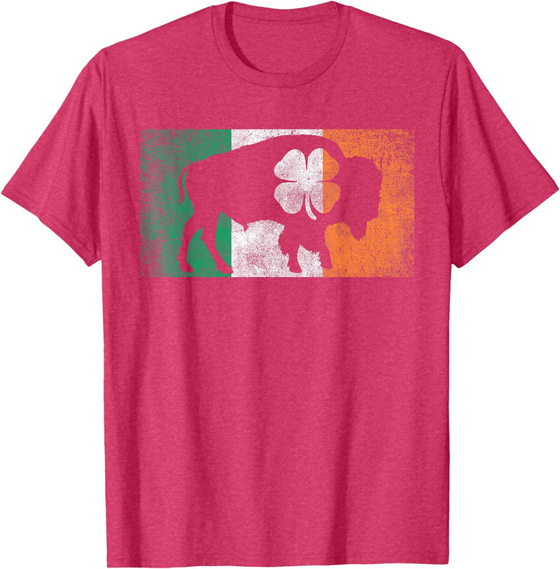 Buffalo - Saint Paddys Funny Ireland Flag Buffalo - Shamrock St. Patrick's Day Irish Flag T-Shirt - Red Heather