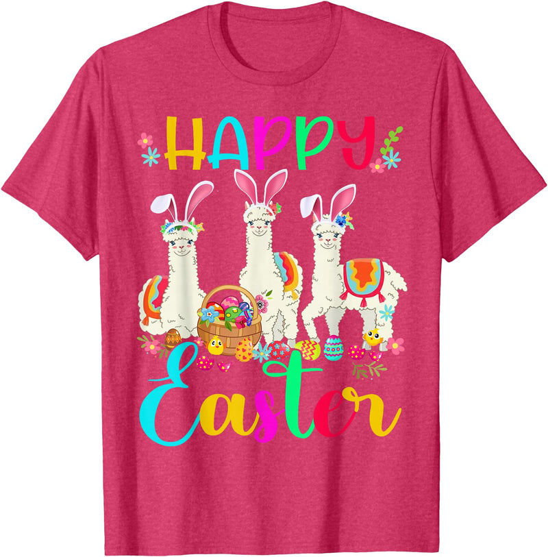 Happy Easter Three Llama Wearing Bunny Ear Happy Easter Llama Lover Three Llama Wearing Bunny Ear T-Shirt - Red Heather