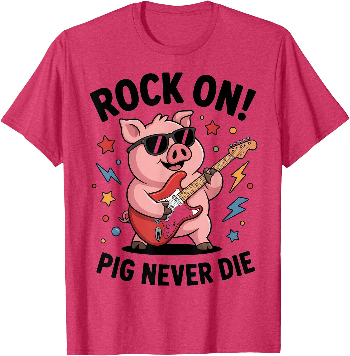 Musical Pig Tribe Collective for Rock Enthusiasts Rock On Pig Never Die Music Lovers Funny Concert Vibe T-Shirt - Red Heather