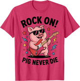 Musical Pig Tribe Collective for Rock Enthusiasts Rock On Pig Never Die Music Lovers Funny Concert Vibe T-Shirt - Red Heather