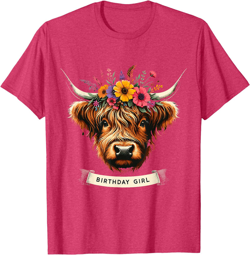 Humorous Highland Cow Gifts Highland Cow Birthday Girl Party T-Shirt - Red Heather