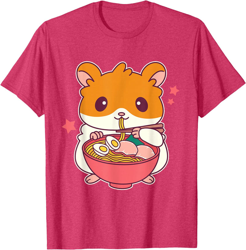 Cute Hamster Eating Ramen Hamster Lovers T-Shirt - Red Heather