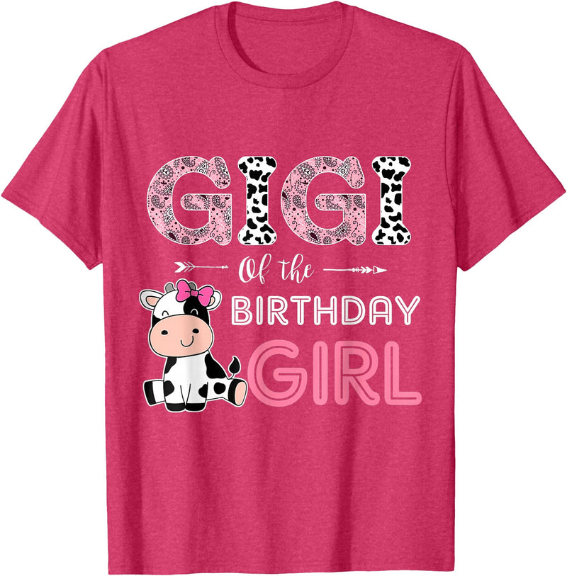 Cow Birthday Cow Lover Gifts For Family Men Woman Gigi of The Birthday Girl Farm Cow Grandma Matching Family T-Shirt - Red