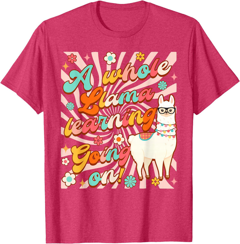 Llama Alpaca Whole Llama Learning Going On Llama Alpaca Teacher Teaching Whole Llama Learning Going On T-Shirt - Red Heather
