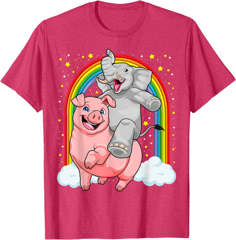 GoshWow Elephant Riding Pig Funny And Magical Elephant Pig Pun T-Shirt - Red Heather