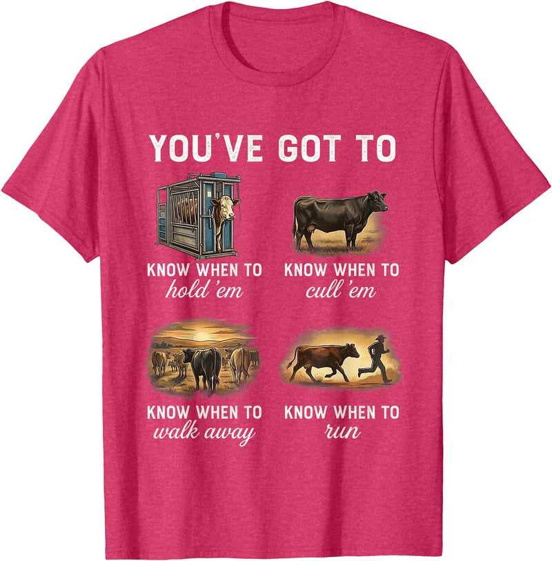 You've Got To Know When To Hold'em Funny Cow Tee You've Got to Know When to Hold'em Retro Vintage Funny Cow T-Shirt - Red