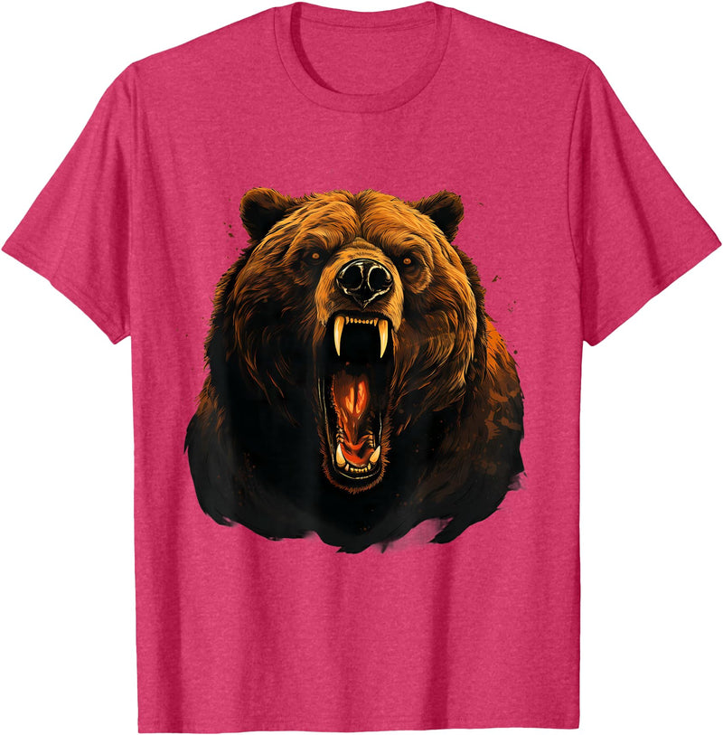 Forest Animal Art Bear Portrait Art Work Wildlife Animal Lovers Forest Motif T-Shirt - Red Heather