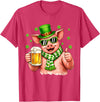 Amt Pig & Drinking Beer Lovers Saint Patrick's Day Funny Pig Drinking Beer Leprechaun Shamrocks St Patricks Day T-Shirt - Red Heather