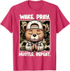 Camouflage Hip Hop Teddy Bear Hustle Grind Designs Wake Pray Hustle Repeat Hip Hop Teddy Bear Boys Teens Camo T-Shirt - Red Heather