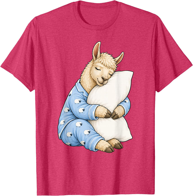 Funny Sleepy Llama Animal Lovers Pajama Llama Sleeping in Cute Pajamas Sleep T-Shirt - Red Heather