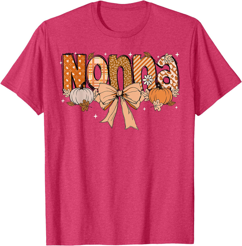 Pumpkin Fall Leopard Happy Thanksgiving Mat Nonna Pumpkin Fall Coquette Bow Thanksgiving Mom Women T-Shirt - Red Heather