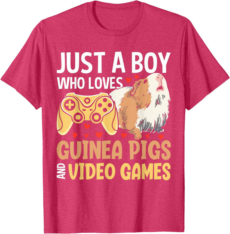 Funny Guinea Pig Gifts For Women Men Kids by DMTRY Just A Boy Who Loves Guinea Pigs and Video Games T-Shirt - Red Heather