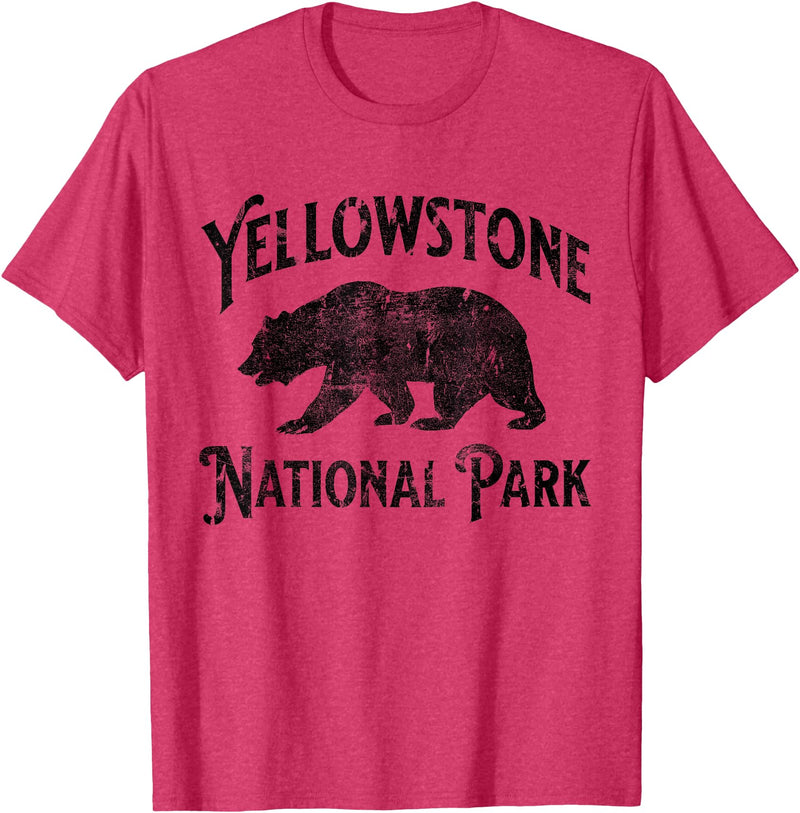 Yellowstone National Park Wyoming USA Outdoor Yellowstone National Park Bear Nature Hike Outdoors Vintage T-Shirt - Red Heather