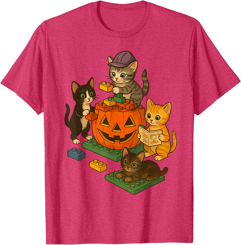 Cat Pumpkin Halloween Spooky Season Vintage Cute Cat Pumpkin Master Builder Halloween Spooky Season T-Shirt - Red Heather