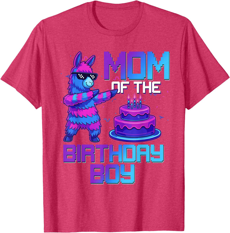 Llama Pinata Birthday Family Bday Party Decoration Mom of Birthday Boy Llama Pinata Party Family Matching T-Shirt - Red Heather