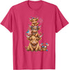 Funny 4th Of July Highland Cow Apparel Cute Highland Cow 4th of July Patriotic American Flag T-Shirt - Red Heather