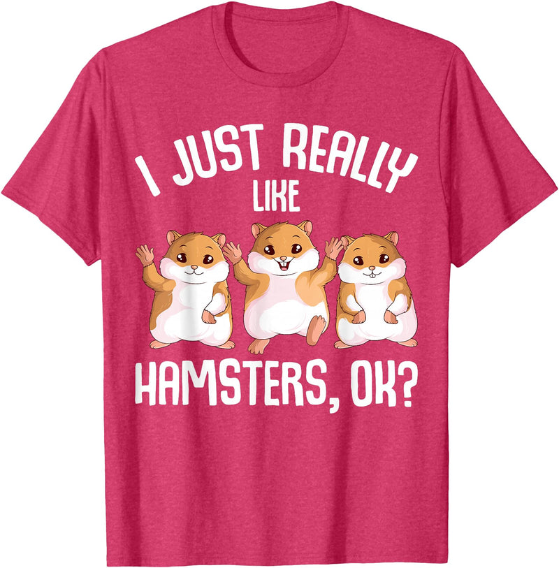 I Just Really Like Hamsters Hammy Girls Women Hamster T-Shirt - Red Heather