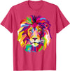 AXZ Tee Lion Series Elegant, Cool Lion Head with Bright Colorful T-Shirt - Red Heather