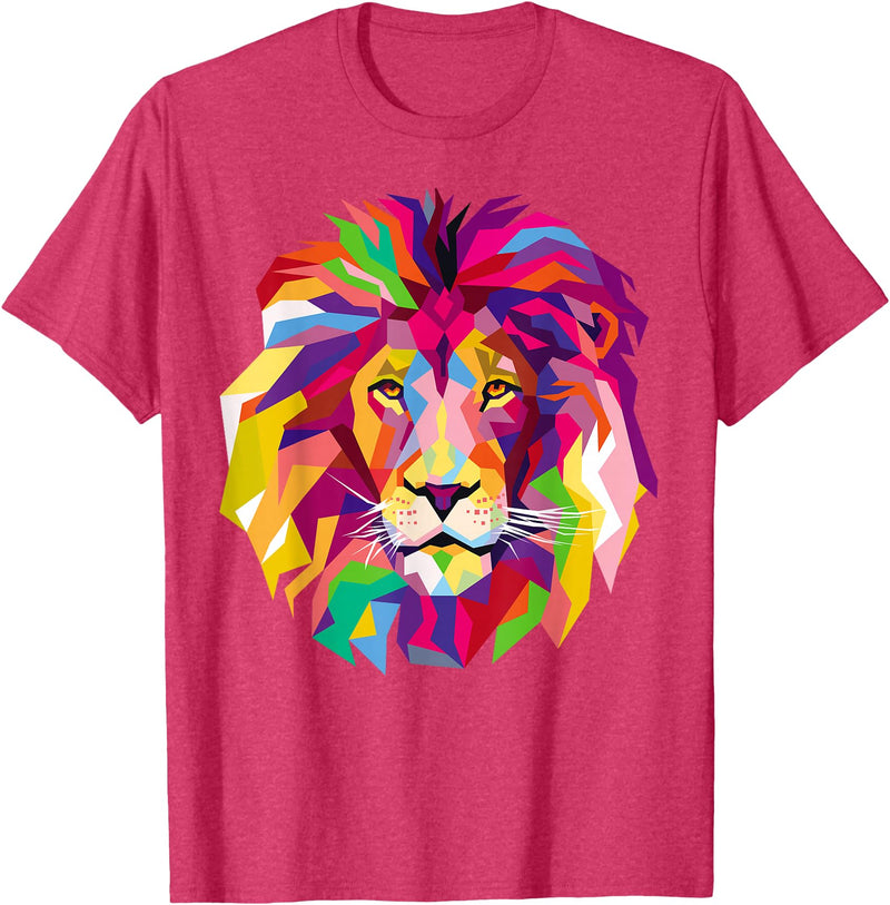 AXZ Tee Lion Series Elegant, Cool Lion Head with Bright Colorful T-Shirt - Red Heather