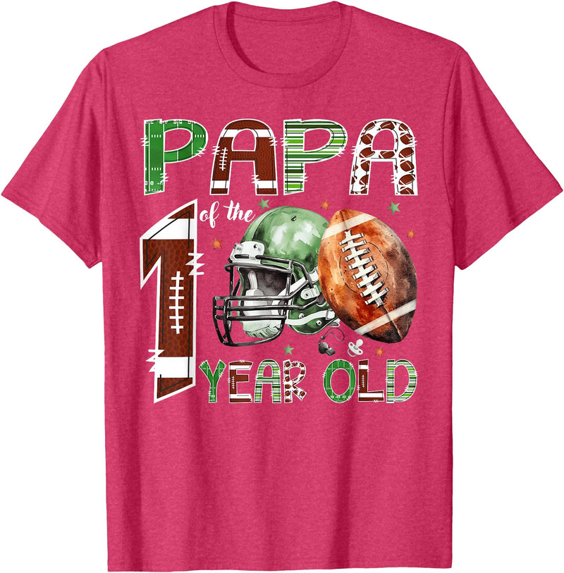 One Year Old Football Birthday Boy Matching Papa of The 1 Year Old Football Lover 1st Birthday Boy T-Shirt - Red Heather