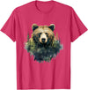 Bear Forest Animal Art Portrait Forest Artwork Wildlife T-Shirt - Red Heather