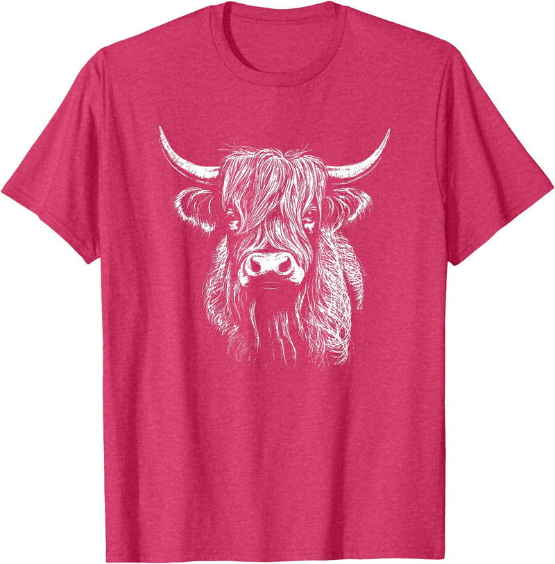 Scottish Highland Cattle Cow Merch Scottish Highland Cattle Cow Drawing T-Shirt - Red Heather