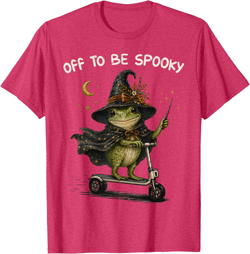 Funny Witch Frog Off To Be Spooky Halloween T-Shirt - Red Heather