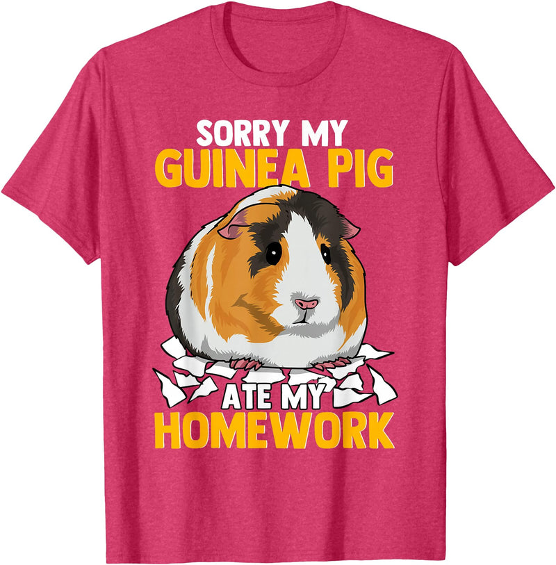 Sorry My Guinea Pig Ate My Homework Funny Pet Rodent Hamster T-Shirt - Red Heather