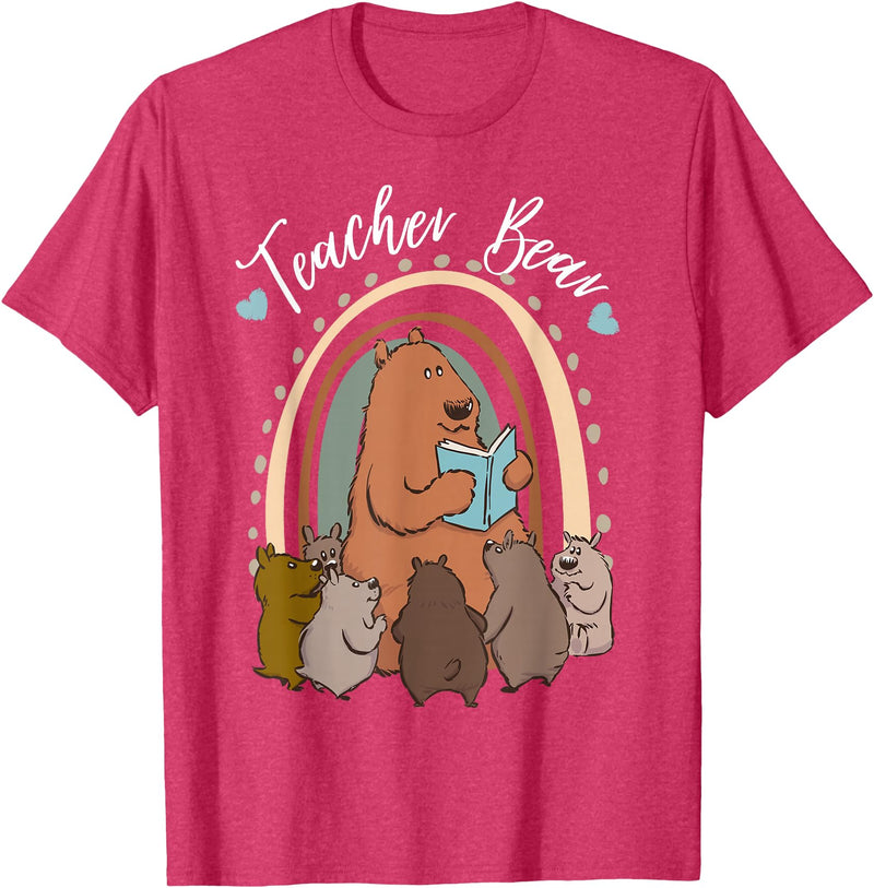 Thank You Teacher Appreciation Gifts Teacher Bear Reading Appreciation Teacher Graphic T-Shirt - Red Heather