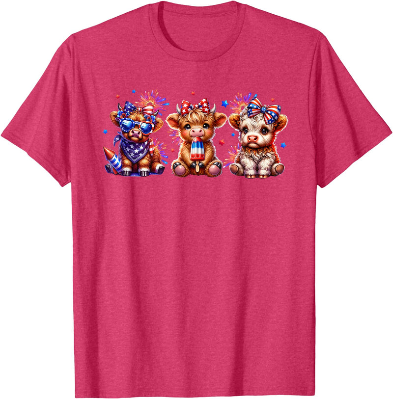 July 4th Highland Cow Farm Lovers American Costume Highland Cow Cattle Animal Lover Patriotic 4th of July T-Shirt - Red