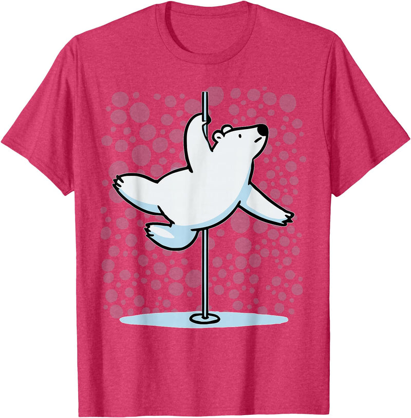 Fun Polar Bear Lover Humor Bear Dancer Stylish Tee Funny Polar Bear Pole Dancing Animal Cute Cool Wordplay Snow T-Shirt - Red Heather