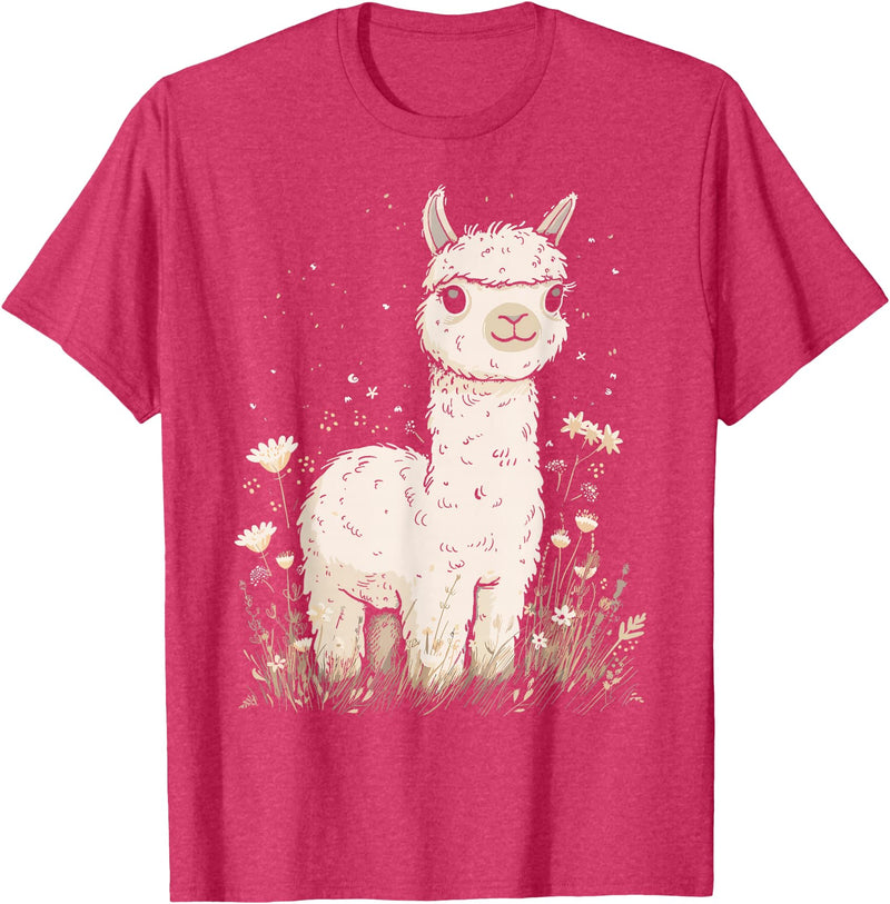 Alpaca Llama Lama Lover Cute Farm Animals Kids Llama Alpaca Lama Flowers Cute Adorable Baby Farm Animal T-Shirt - Red Heather
