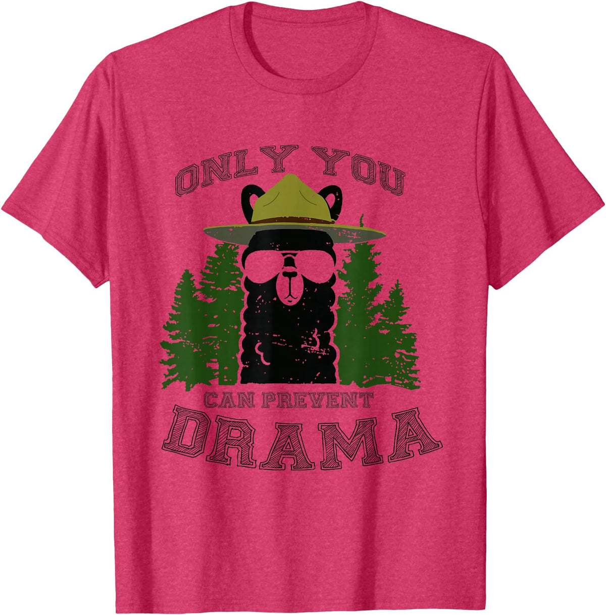 LaLa Designs Only You Can Prevent Drama Llama Forest Camping Smokey T-Shirt - Red Heather